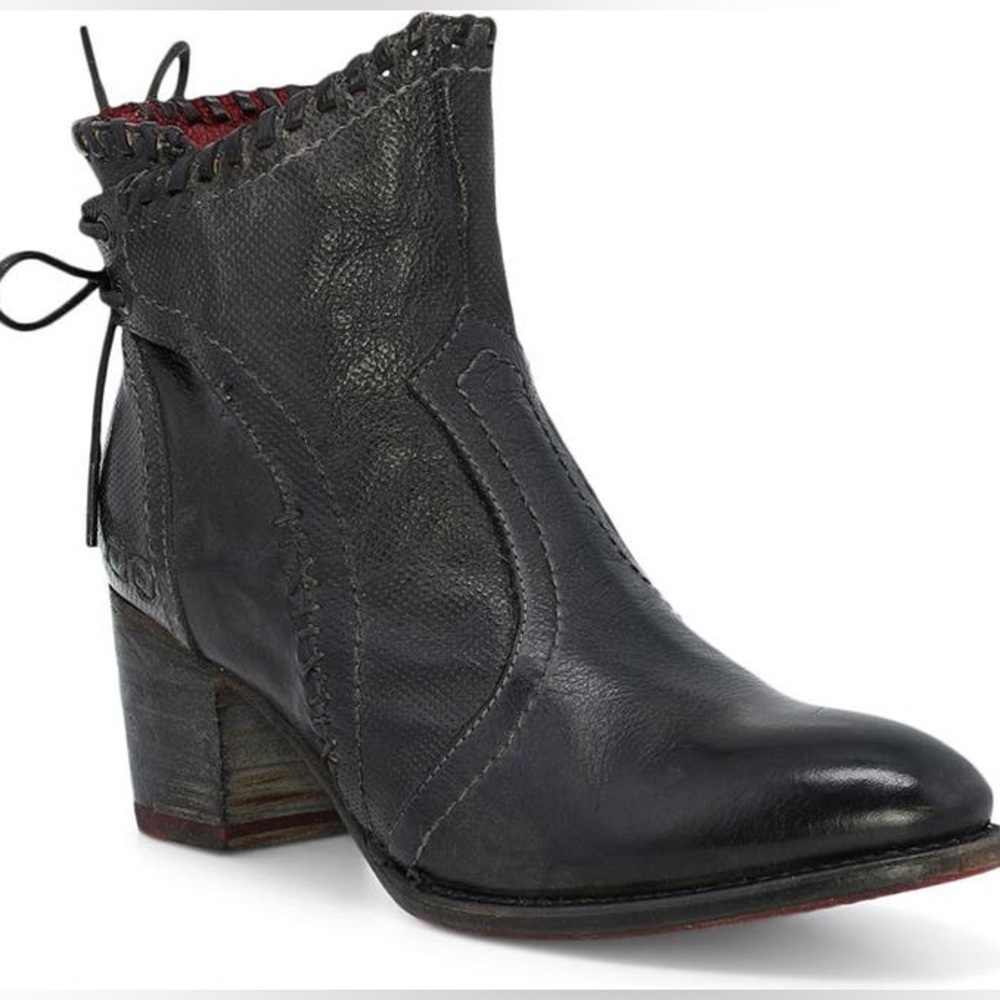 Bed Stu Black Leather Lace-Back Ankle Booties